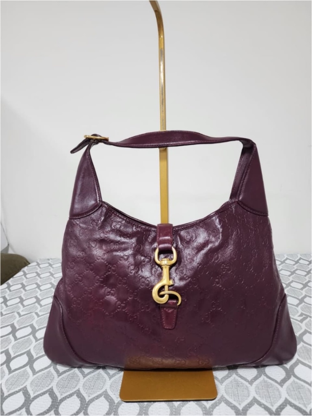 Authentic GUCCI Guccissima Leather Jackie O Hobo Bag Burgundy